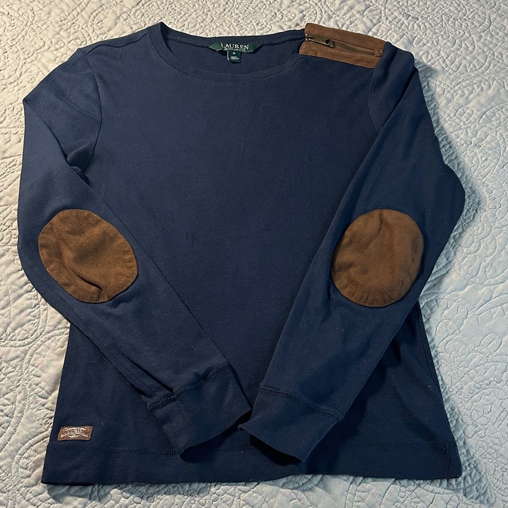 Lauren Ralph Lauren Navy and Brown Long Sleeve Top